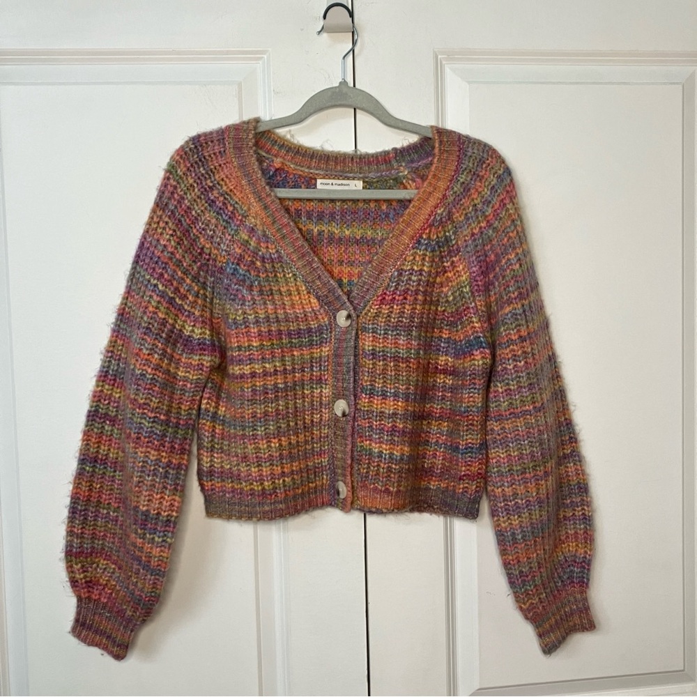 Moon & Madison Colorful Knit Crop Cardigan
